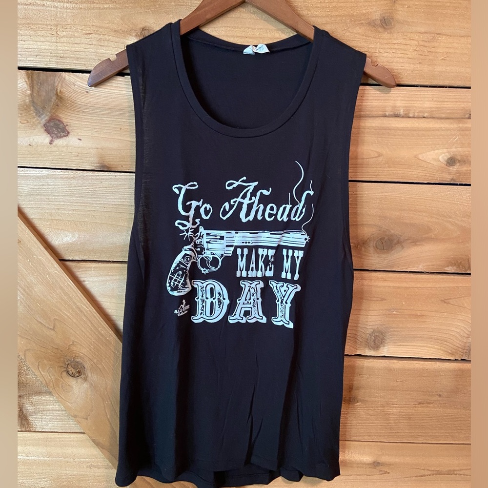 Ali Dee Black Graphic Muscle Tank Top